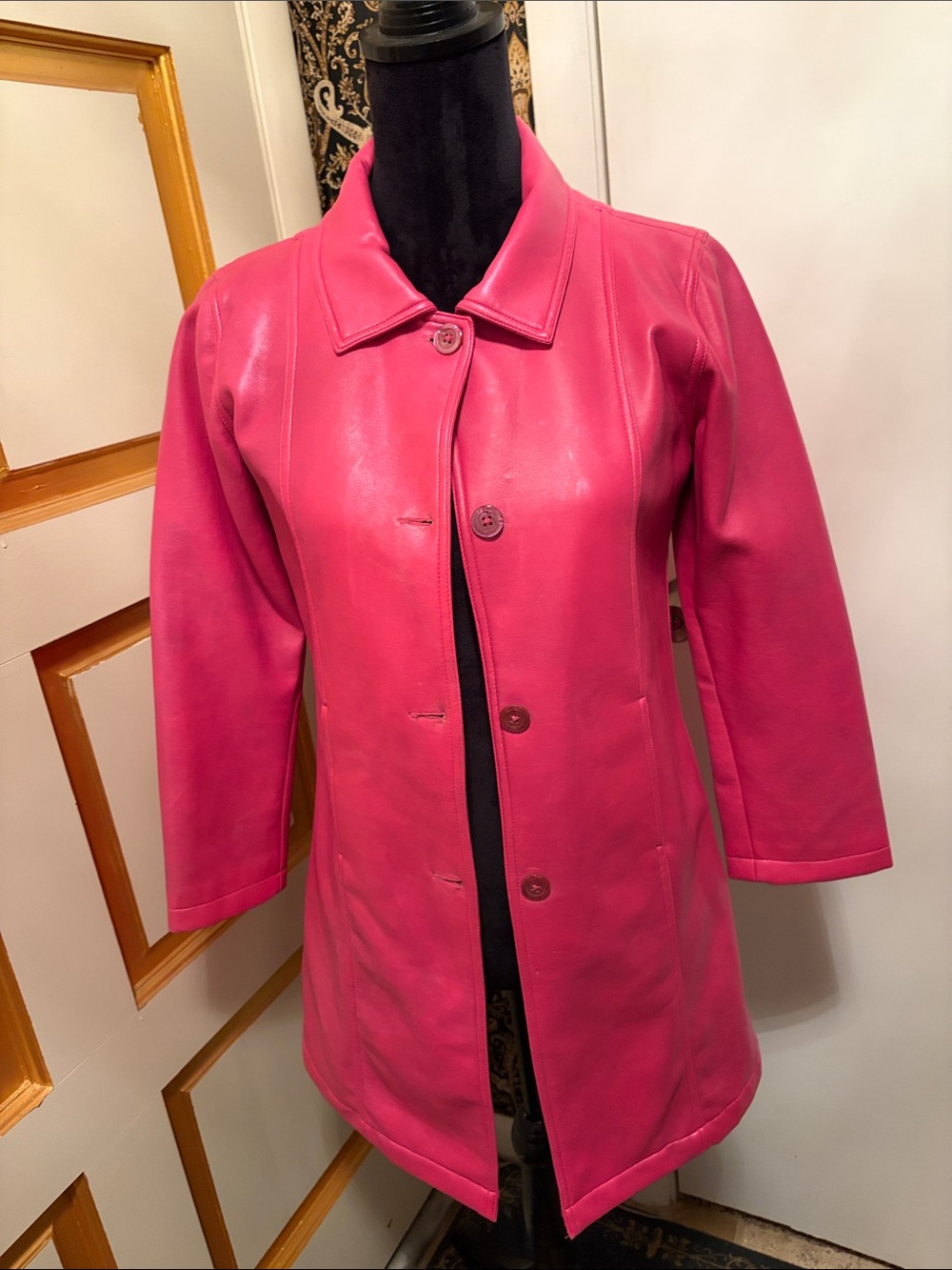 Women’s Pink Vinyl Button-Front Coat